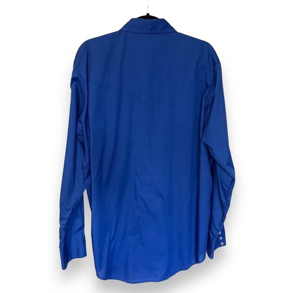 Vintage Malco Modes Western Solid Blue Long Sleeve Pearl Snap Western Shirt 17 - Picture 2 of 4